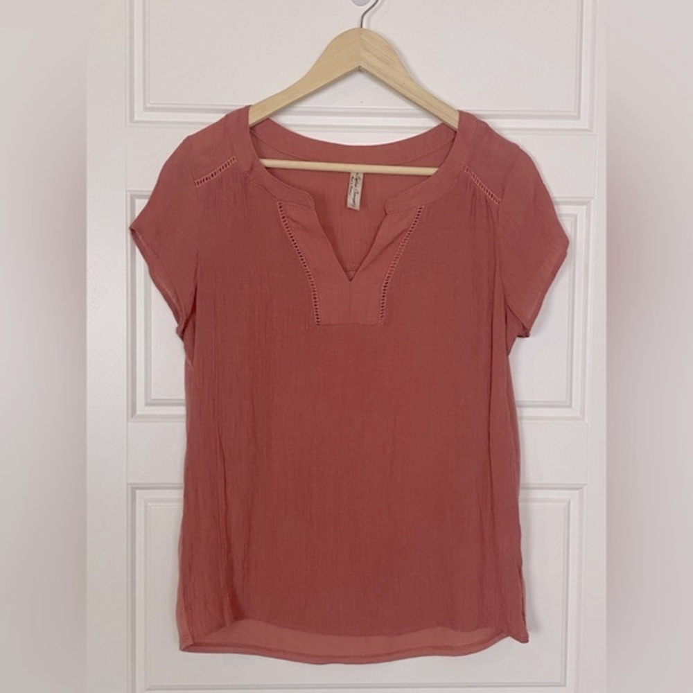 Perception Concept Salmon Pink V-Neck Blouse Size Med